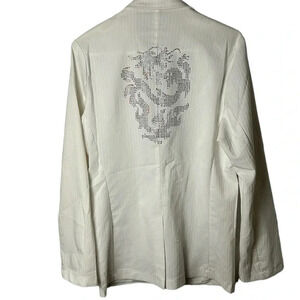 YOU NIQUE disco vibe White striped 2 button  blazer .Embellish beads, notch